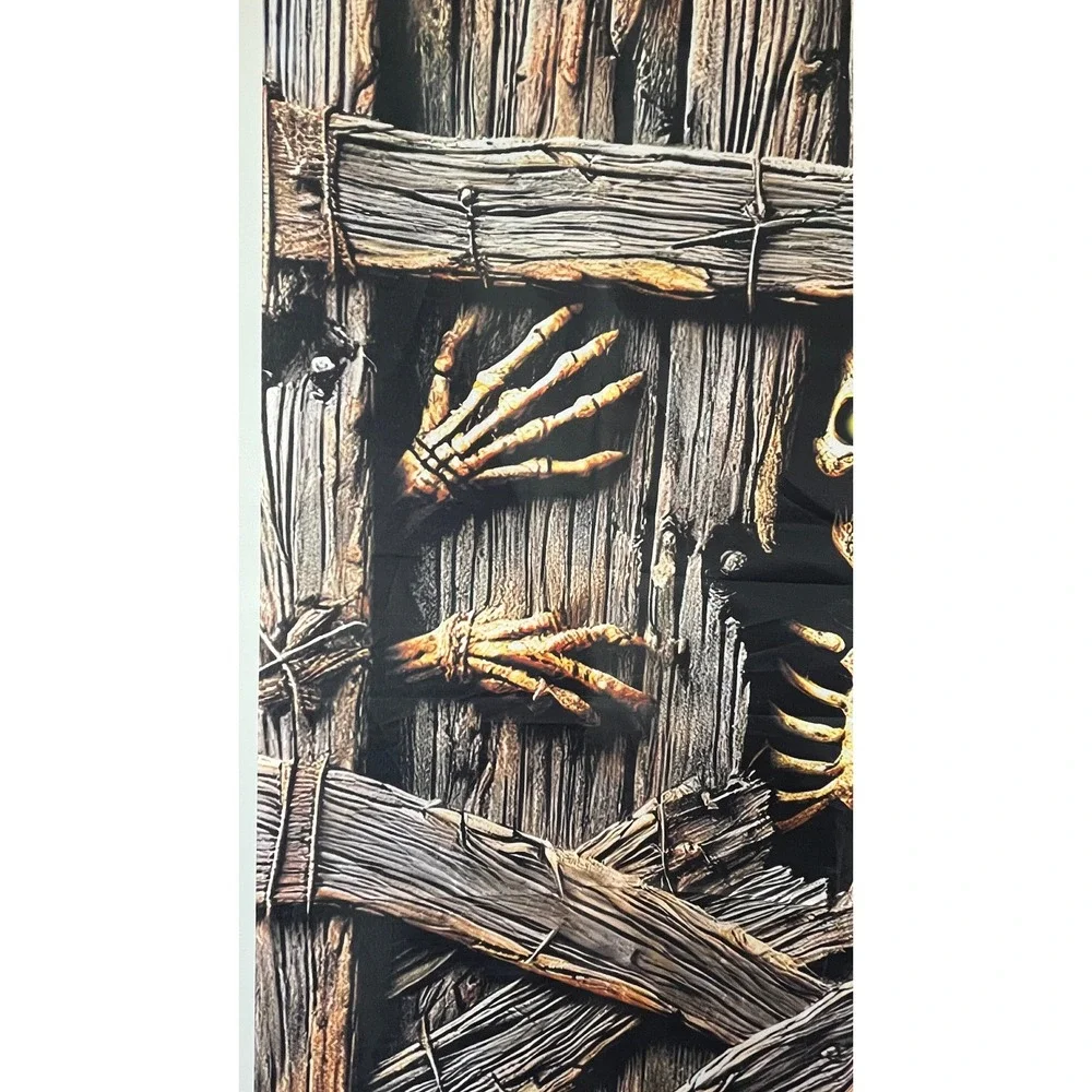 Halloween Skeleton Boarded Door Cover Banner Spooky Haunted House Decor 36x78
